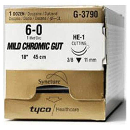 Suture, Reverse Cutting, Size 6-0, 18", Needle HE-1, 3/8 Circle, 1 dz/bx (Continental US Only)