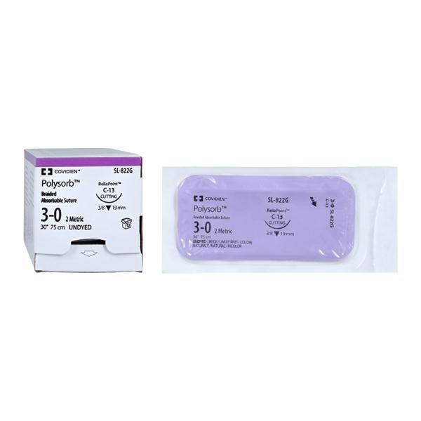 Suture, Reverse Cutting, Size 3-0, Undyed, 30", Needle C-13, 3/8 Circle, 1 dz/bx (Continental US Only)