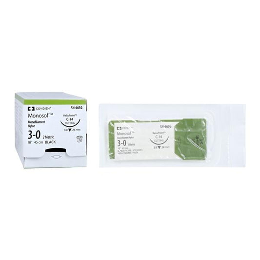 Suture, Reverse Cutting, Size 3-0, Black, 18", Needle C-14, 3/8 Circle, 1 dz/bx (Continental US Only)
