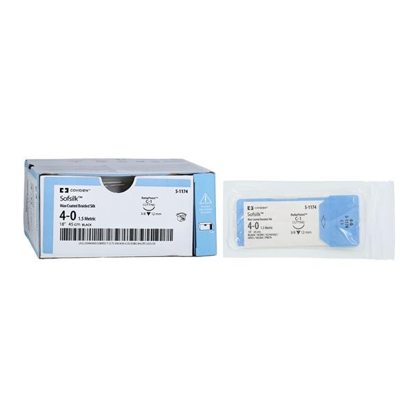 Suture, Reverse Cutting, Size 4-0, Black, 18", Needle C-1, 3/8 Circle, 3 dz/bx (Continental US Only)