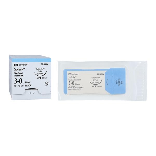 Suture, Reverse Cutting, Size 3-0, Black, 18", Needle C-14, 3/8 Circle, 1 dz/bx (Continental US Only)