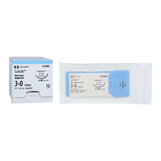Suture, Reverse Cutting, Size 3-0, Black, 18", Needle C-14, 3/8 Circle, 1 dz/bx (Continental US Only)