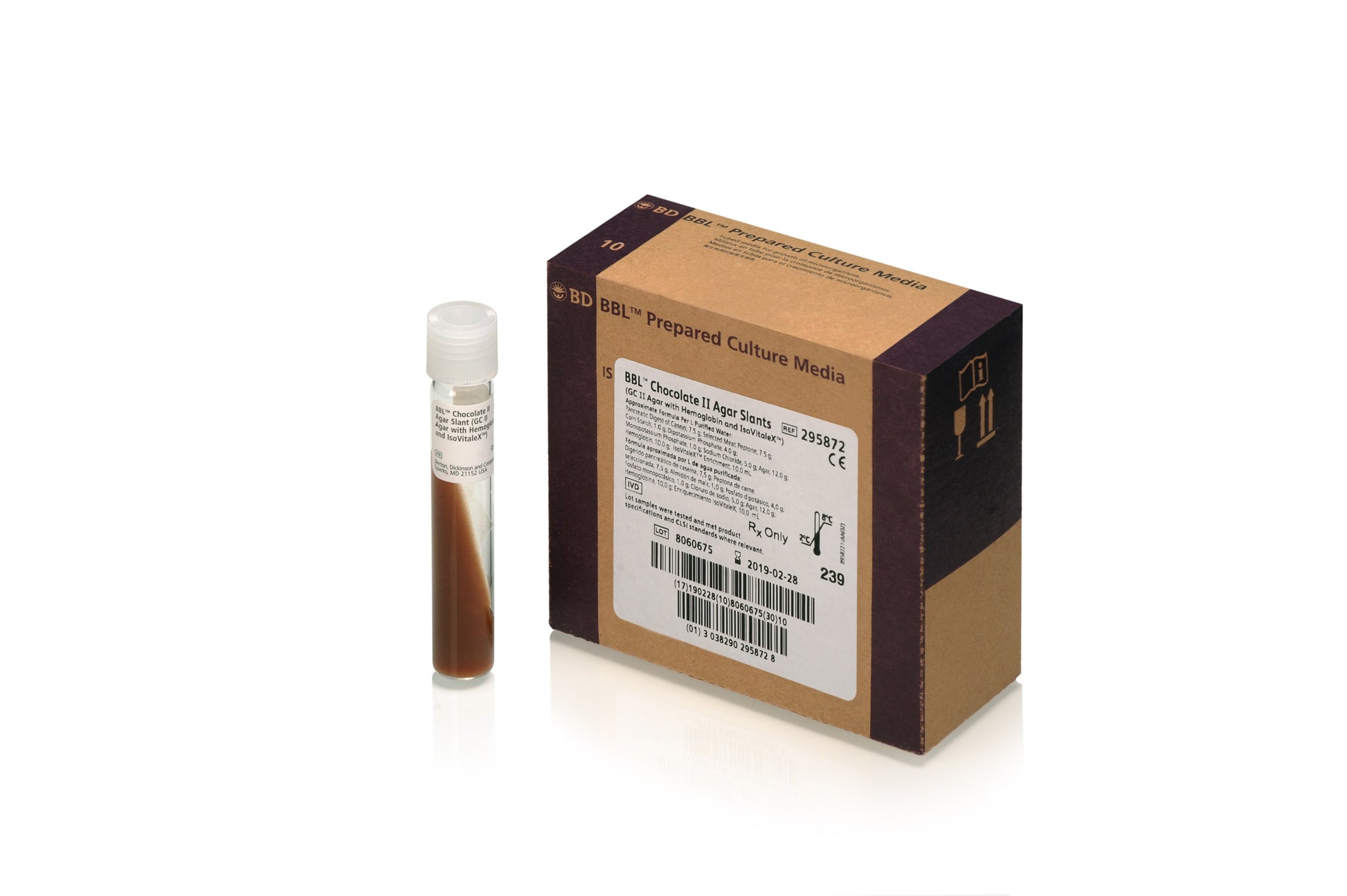 BBL Chocolate Agar Slants Tube, 10/pk (Perishable Product; Must be Refrigerated; Non-Returnable) (Continental US Only) (DROP SHIP ONLY)