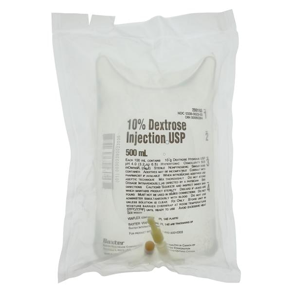 Dextrose Injection, 10% USP, 500 ml, Viaflex Plastic Container, 24/cs (Rx) (Continental US Only) (Product Access Restricted. Check with your sales rep to verify eligibility) (Item is on Manufacturer Allocation - Quantities may Limited)