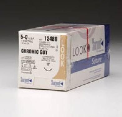 Chromic Gut Suture, Size 5-0, 27", RB-1, 12/bx