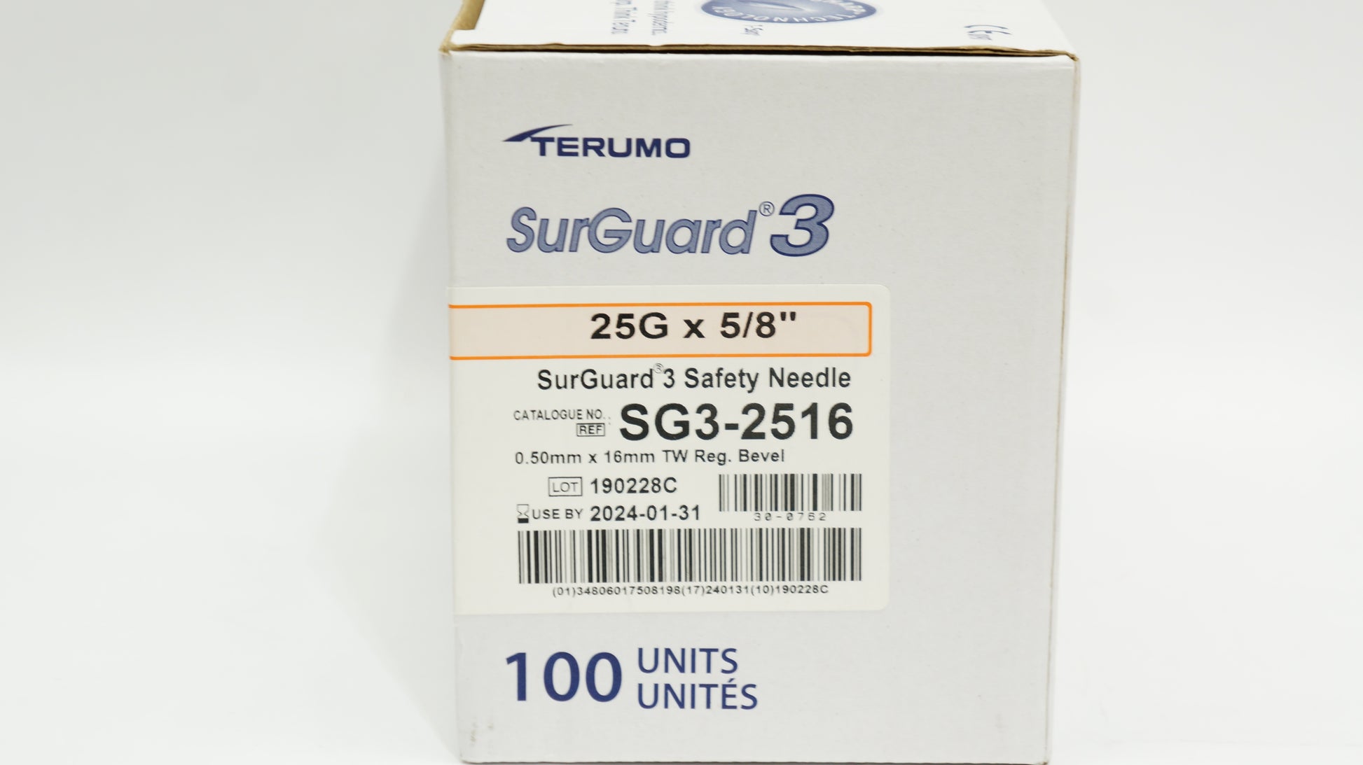 Safety Needle, 25G x 5/8", 100/bx, 8 bx/cs (45 cs/plt) (US Only)