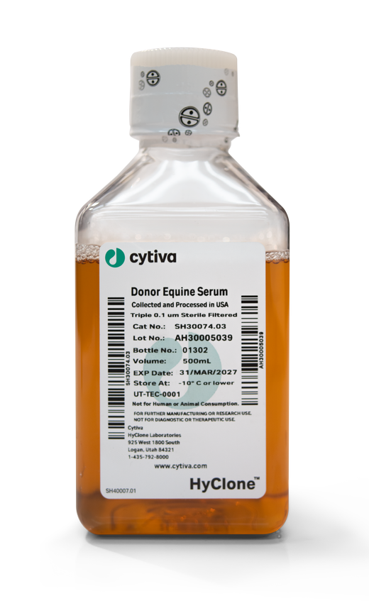 HyClone Donor Equine Serum, 500 mL, Irradiated and Heat Inactivated, 25-40 dose (Ships on Dry Ice) (Item is Non-Returnable) (DROP SHIP ONLY)