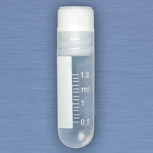 CryoCLEAR vials, 2.0mL, STERILE, Internal Threads, Attached Screwcap with Co-Molded Thermoplastic Elastomer (TPE) Sealing Layer, Round Bottom, Printed Graduations, Writing Space and Barcode, 50/bg, 10 bgs/cs