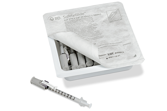 Syringe with SafetyGlide Needle, 1 ml, 27G x 3/8", ID, 25/pk, 40 pk/cs (Continental US Only) (Drop Ship Requires Pre-Approval)