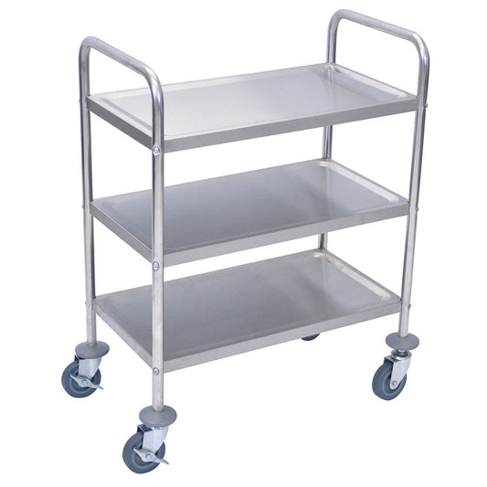 Cart, Three Shelves, Stainless Steel, 26"W x 16"D x 37"H, (4) 4" Heavy Duty Casters (2 with Locking Brakes) (DROP SHIP ONLY)