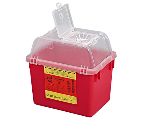 Sharps Collector, 8 Qt, Clear Top, Funnel Cap, Red, 24/cs (14 cs/plt) (Continental US Only) (Drop Ship Requires Pre-Approval)