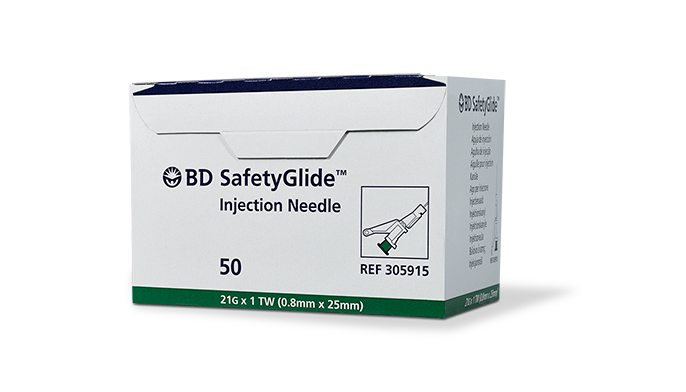 Needle, IM Hypodermic, 21G x 1" BD SafetyGlide Shielding, Sterile, Regular Wall Type & Regular Bevel, Green Hub, 50/bx, 10 bx/cs (Continental US Only) (Drop Ship Requires Pre-Approval)