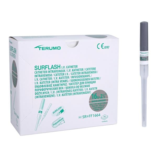 IV Catheter, 16G x 2_", Gray, 50/bx, 4 bx/cs (SR*FF1664) (US Only)