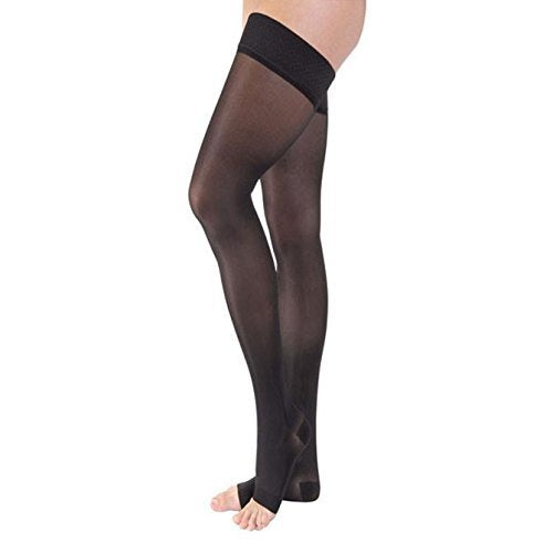 Compression Stocking, Thigh High, 20-30 mmHG, Open Toe, Classic Black, X-Large (Continental US Only)
