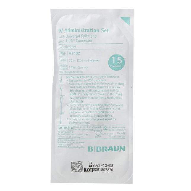 Emergency Medical Services Set, Universal Spike, Roller Clamp, ULTRASITE Valve Injection Sites 8" & 3" Above Distal End, SPIN-LOCK Connector, DEHP-Free, Latex Free (LF), 14mL Priming Volume, 86"L, 60 drops/mL, 50/cs (Rx) (Item is Non-Returnable) (Continental US+HI Only, Excluding IN and ND)