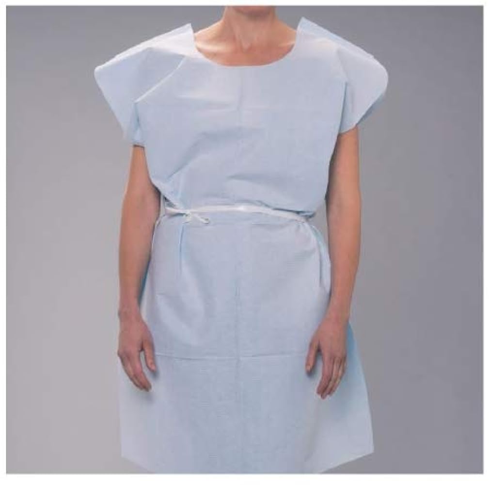 Exam Gown, 21" x 36", Blue, T/P/T, Latex Free (LF), 50/cs