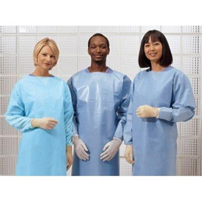Isolation Gown, Poly-Coated, Over-the-Head, Half-Back, Knit Cuffs, Blue, X-Large, Flat Pack, 10/pk, 10 pk/cs (Continental US Only) (On Vendor Allocation - Availibility May Be Limited)