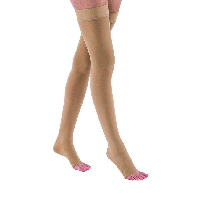 Compression Stockings, Thigh High, Silicone Band, Petite, Small, Beige, Open Toe (Continental US Only)