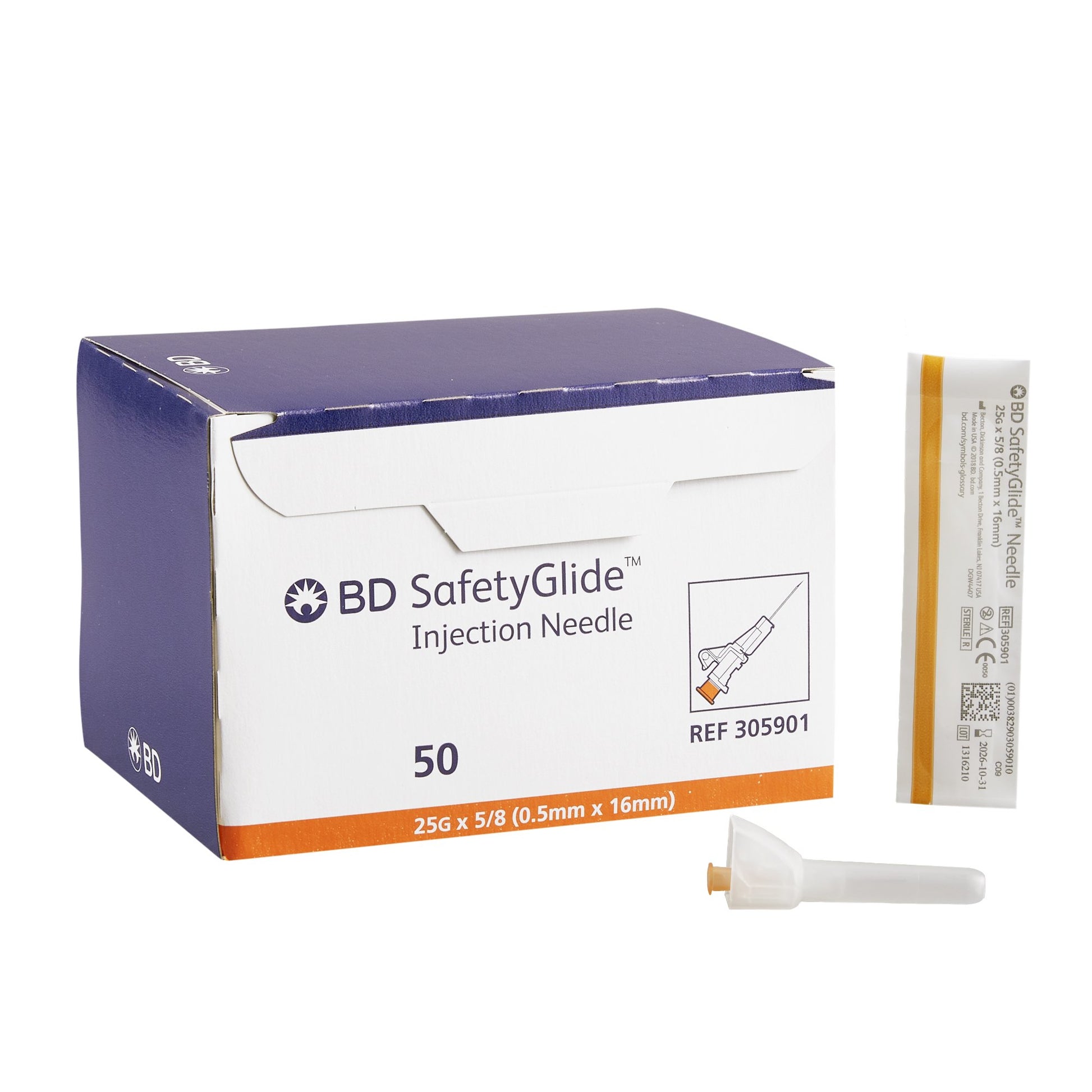 Needle, SubQ Hypodermic, 25G x 5/8" SafetyGlide Shielding, Sterile, Regular Wall Type & Regular Bevel, Blue Hub, 50/bx, 10 bx/cs (42 cs/plt) (Continental US Only) (Drop Ship Requires Pre-Approval)