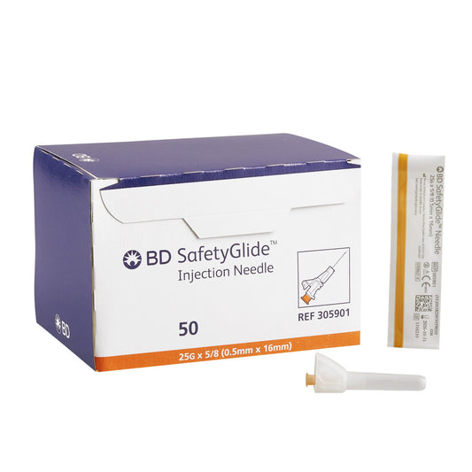 Needle, SubQ Hypodermic, 25G x 5/8" SafetyGlide Shielding, Sterile, Regular Wall Type & Regular Bevel, Blue Hub, 50/bx, 10 bx/cs (42 cs/plt) (Continental US Only) (Drop Ship Requires Pre-Approval)