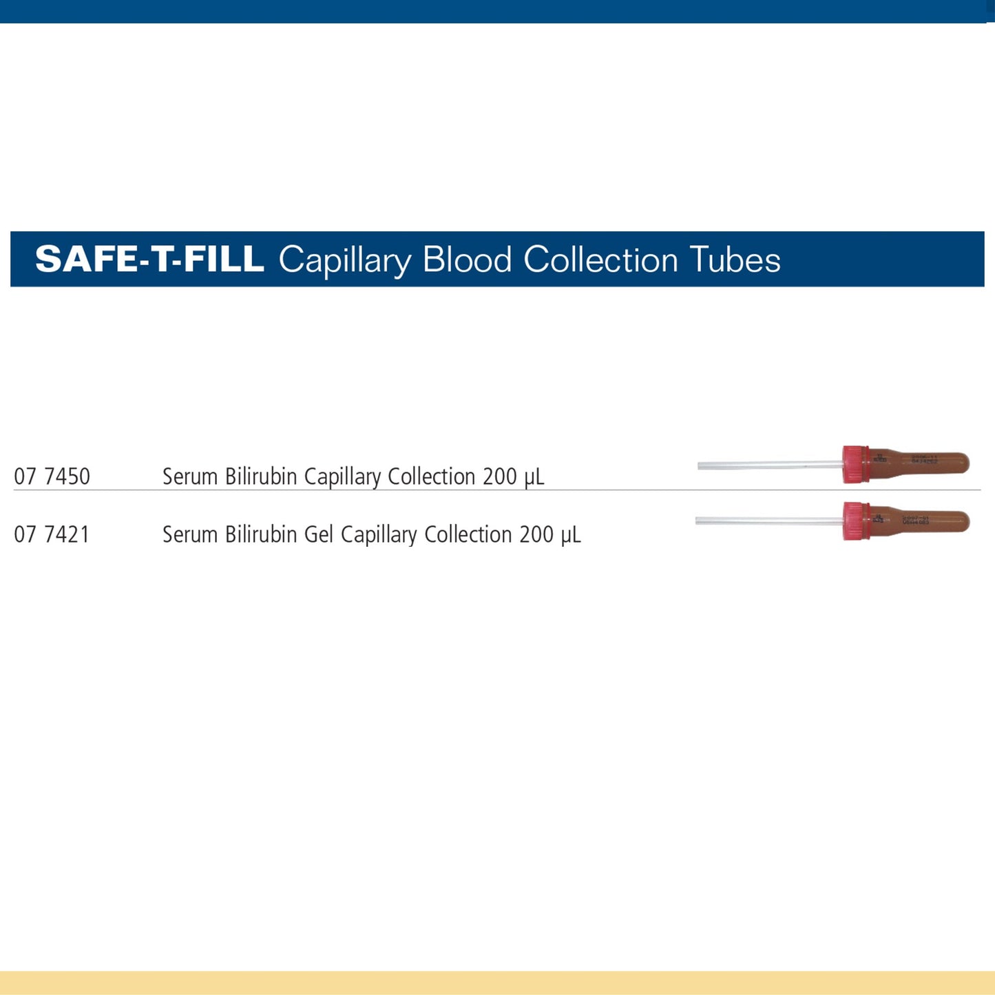 Serum Bilirubin Gel Capillary Collection, 200L, 50/bg, 10 bg/cs (DROP SHIP ONLY)