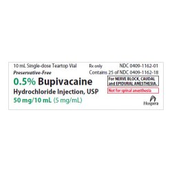 Bupivacaine Hydrochloride Injection, USP, 5 mg/ml, 10 ml Vial, Single Dose, Glass Teartop Vial, 25/bx (Rx) (Item is Non-Returnable) (We must have your Wholesale Drug License on File before shipping this product) (US Only, Excluding IN and ND)