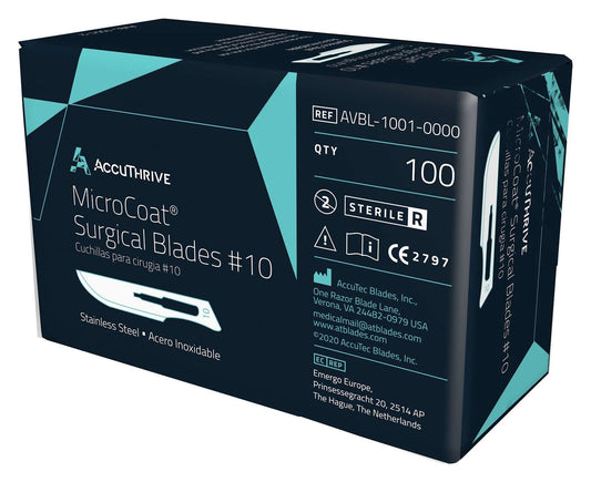 AccuThrive #10 Surgical Blade, Stainless Steel, MicroCoat, Sterile, 100bl/ct, 5ct/cs