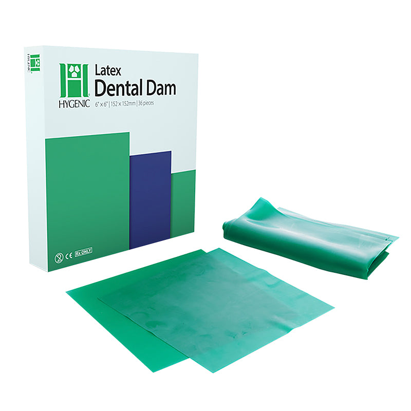 Hygenic Latex Dental Dam, 5x 5 (13 cm x 13 cm), Green, Medium Gauge, 52pieces/bx