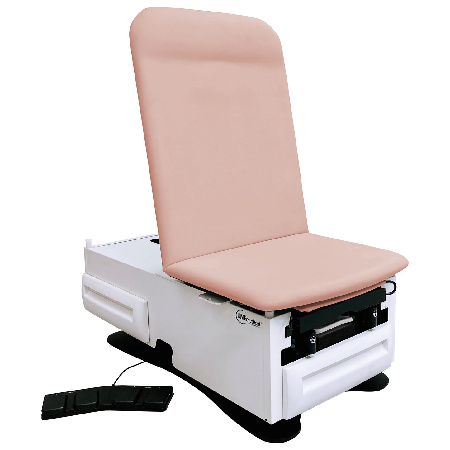 Exam Table, ADA Model 3502 with Power Backrest, Seamless Upholstered Top, Stirrups, Drain Pan, Foot Control, Front Storage Drawer, Rear Reversible Storage Drawer, Available in 16 colors, (DROP SHIP ONLY)