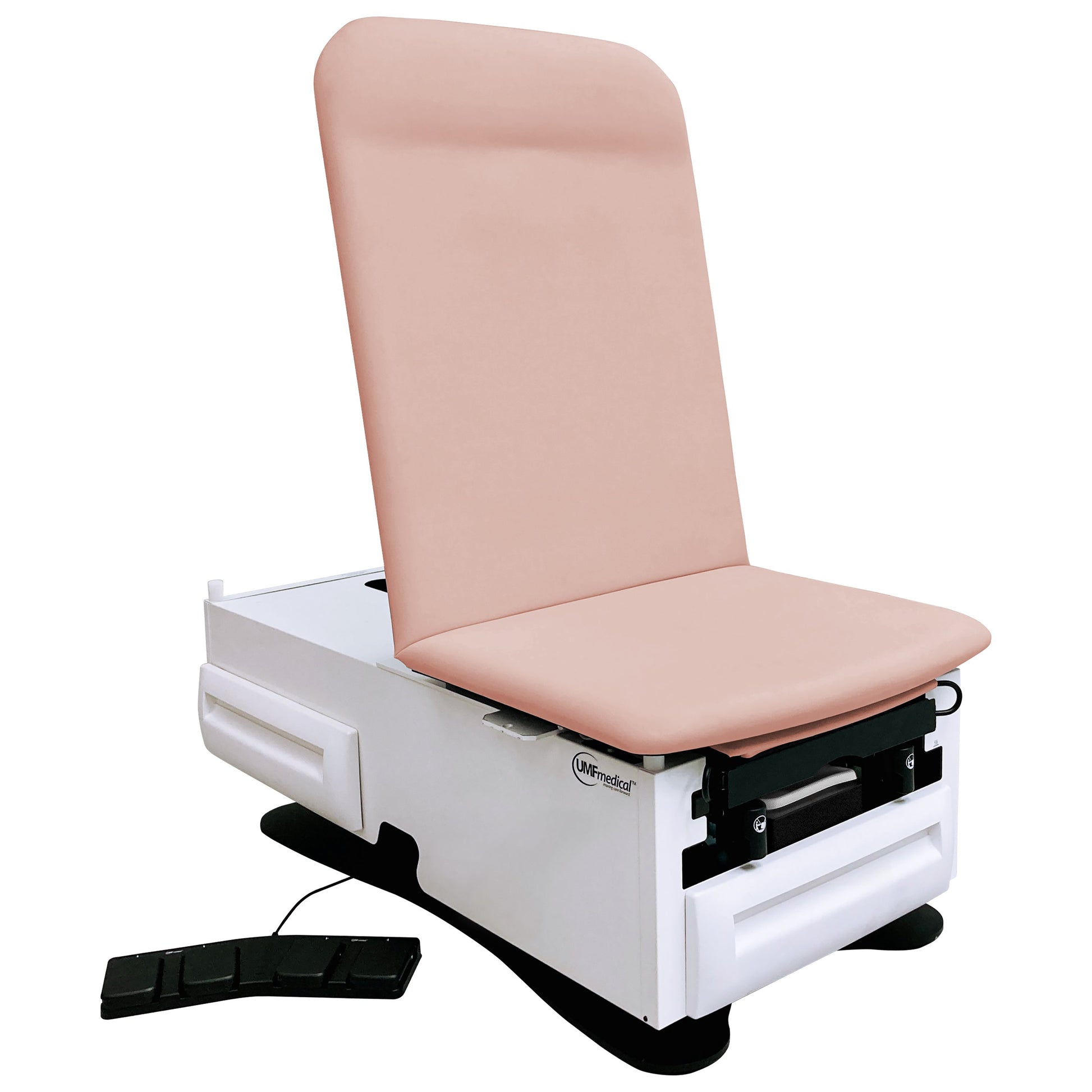 Exam Table, ADA Model 3502 with Power Backrest, Seamless Upholstered Top, Stirrups, Drain Pan, Foot Control, Front Storage Drawer, Rear Reversible Storage Drawer, Available in 16 colors, (DROP SHIP ONLY)