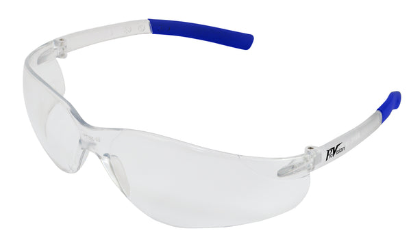 Wraparound Safety Glasses, Clear Frame/Navy Tips/Clear Lens, Small/Narrow & Medium Fit, 12/bx (US SALES ONLY)