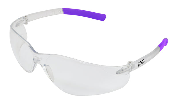 Wraparound Safety Glasses, Clear Frame/Lavender Tips/Clear Lens, Small/Narrow & Medium Fit, 12/bx (US SALES ONLY)