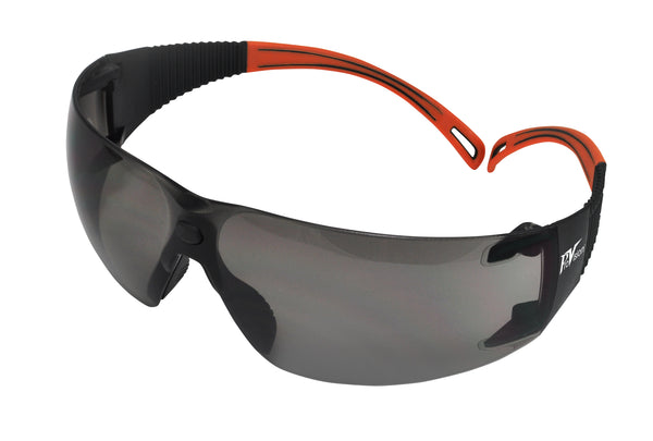 Wraparound Safety Glasses, Black Frame/Orange Tips/Grey Lens, Universal Size, 12/bx (US SALES ONLY)