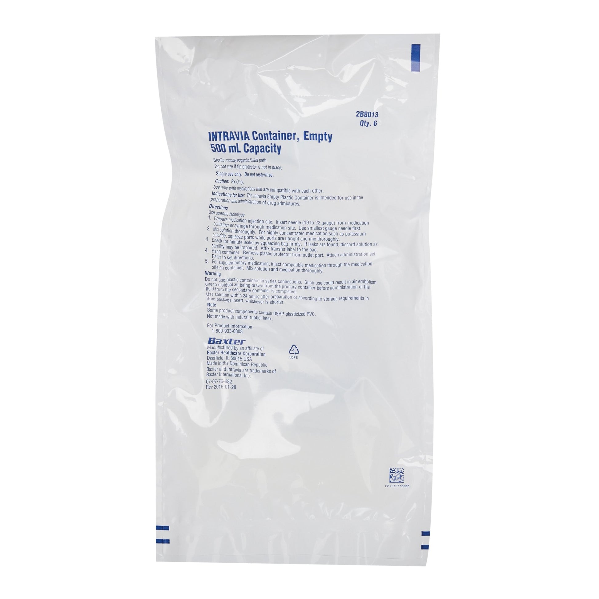Intravia Container, Empty, 500 ml, Non-Pyrogenic Fluid Path, Sterile, 48/cs (Rx) (Continental US Only) (Product Access Restricted. Check with your sales rep to verify eligibility)
