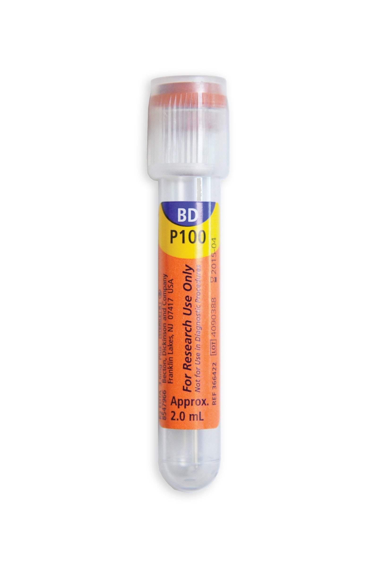 P100 Blood Collection Tube, 2 ml, 13 x 75 mm, Clear, Hemogard Closure, Paper Label, K2EDTA, 20/cs (US Continental Only) (Drop Ship ONLY)