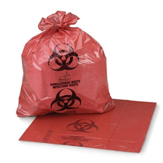 Infectious Waste Bag with Biohazard Symbol, 40" x 46", Red, 1.2 mil, 40-45 gal, 250/cs