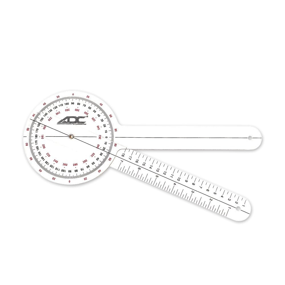 Multi-Use Goniometer, 12", 360-degree Head with 3 Calibrated Scales, Arm with Linear Scale in Inches  Centimeters, Latex-Free 