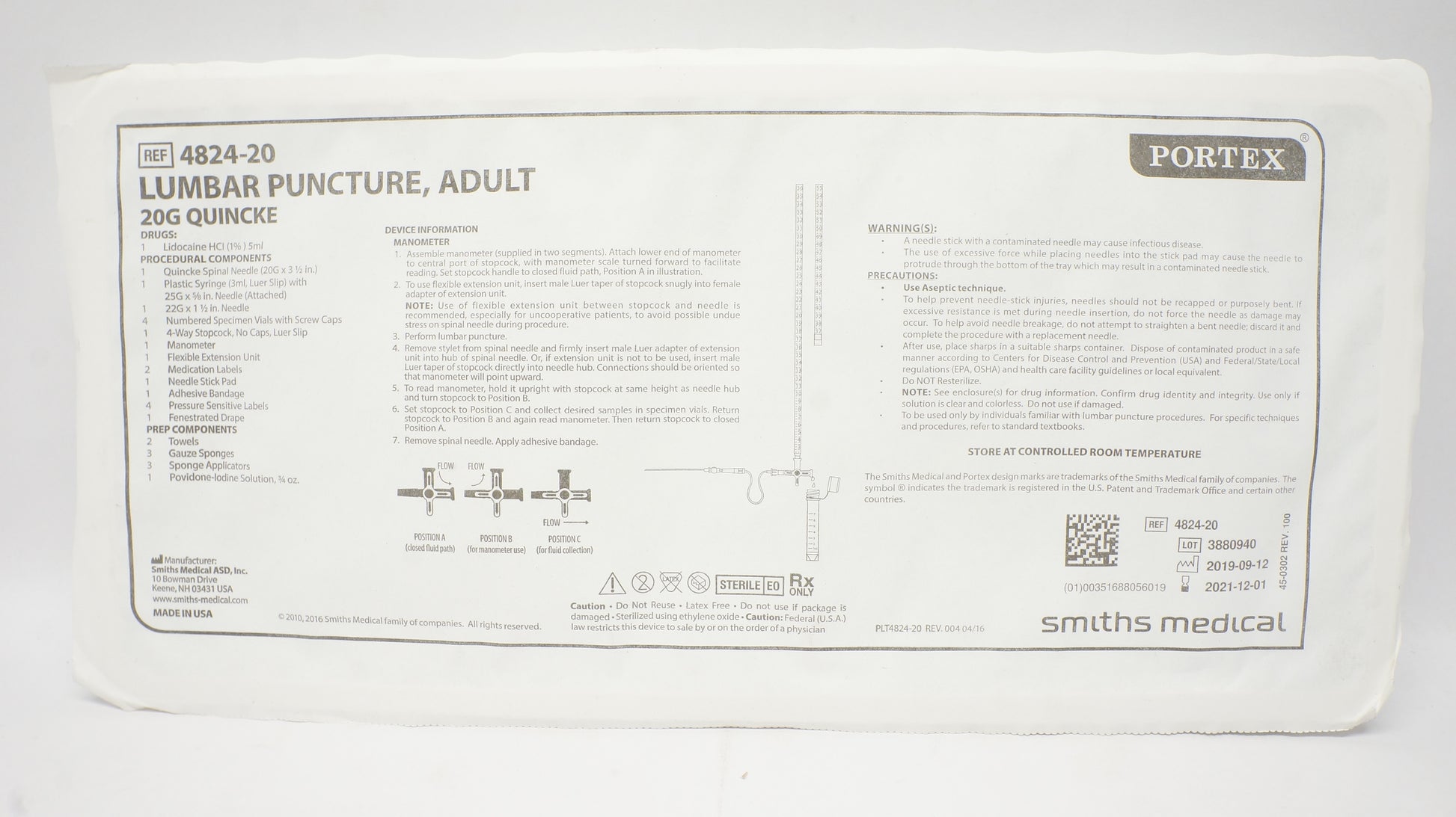 Portex Lumbar Puncture Tray, Adult, 20G x 3_, 10/cs (US Only)