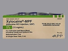 Xylocaine® - MPF Lidocaine HCl, Preservative Free 1%, 10 mg / mL Injection 5 mL (63323049257)