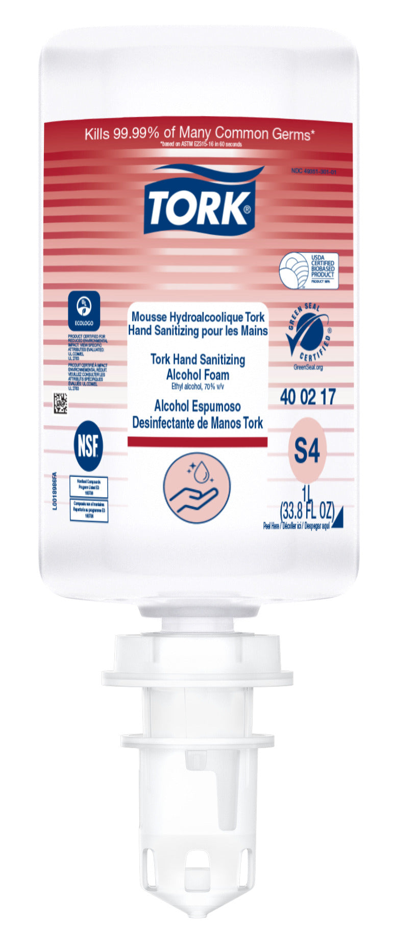 Premium Hand Sanitizer, Foam, Alcohol, Colorless, Fragrance-Free, 1 Liter, 6/cs (80 cs/plt)