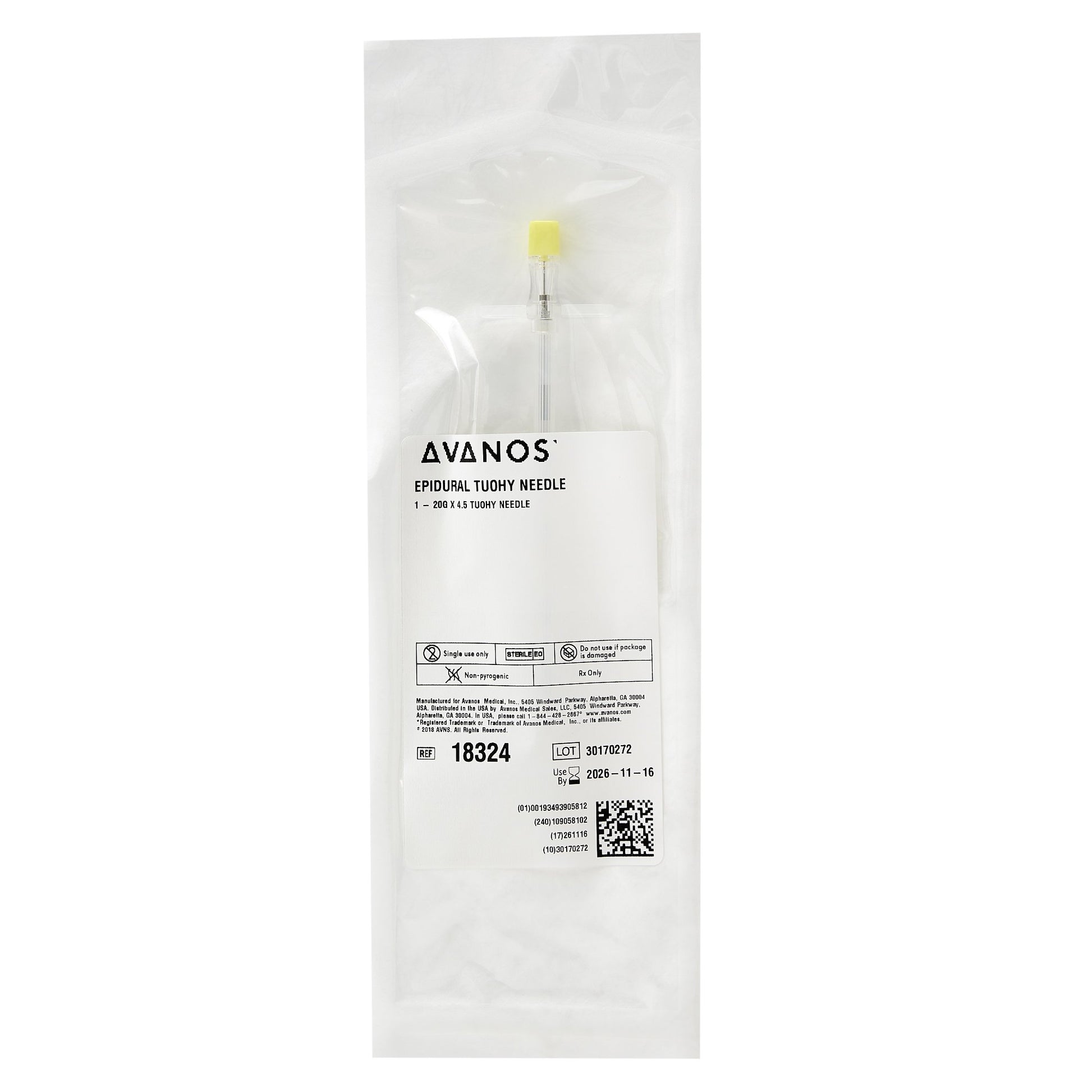 Tuohy Epidural Needle, 20G x 4_, Plastic Hub, 25/bx (US Only) (Authorized Distributor Sub-Agreement Required  - See Manufacturer Details Page)