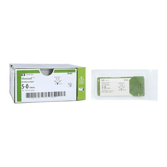 Suture, Reverse Cutting, Size 5-0, Black, 18", Needle C-13, 3/8 Circle, 3 dz/bx (Continental US Only)