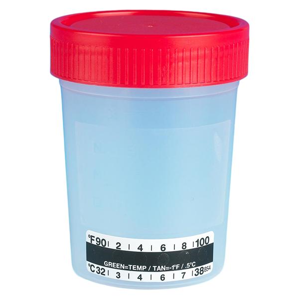 Urine Collection Container, 4 oz, PP, Red Screw Cap, Graduated Non-sterile, 500/cs