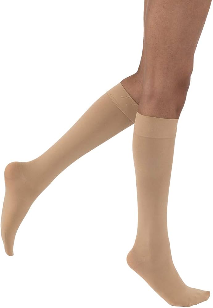 Compression Hose, Knee High, 15-20 mmHG, Closed Toe, Petite, Natural, Large (Continental US Only)