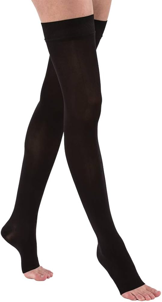 Compression Hose, Thigh High, 20-30 mmHG, Open Toe, Petite, Classic Black, X-Large (Continental US Only)