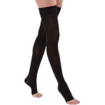 Compression Hose, Thigh High, 30-40 mmHG, Open Toe, Classic Black, Small (Continental US Only)