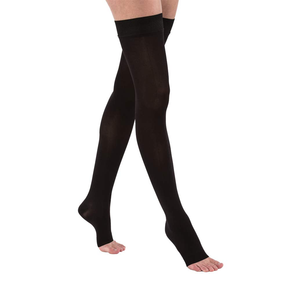 Compression Hose, Thigh High, 15-20 mmHG, Open Toe, Classic Black, X-Large (Continental US Only)