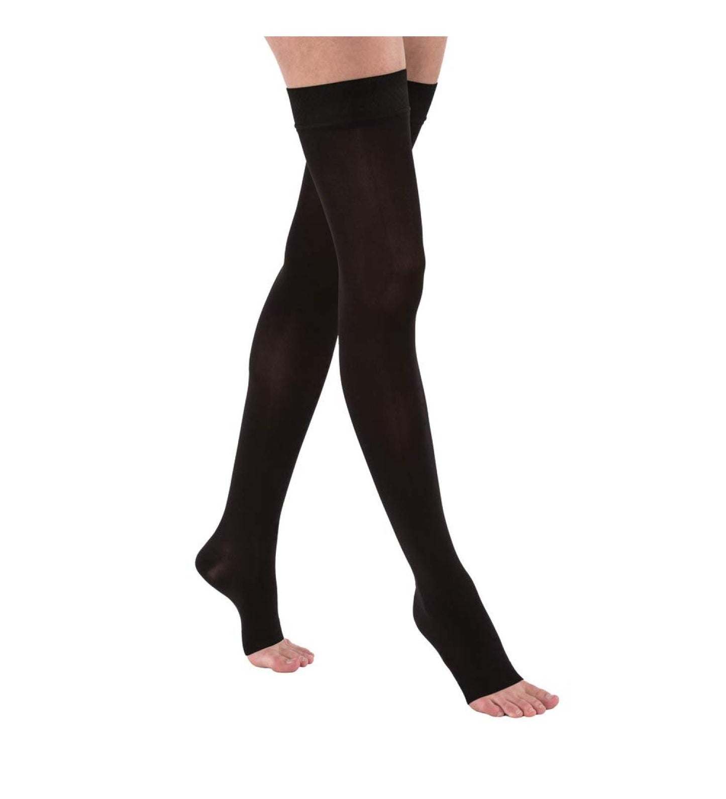 Compression Hose, Thigh High, 15-20 mmHG, Open Toe, Classic Black, Large (Continental US Only)