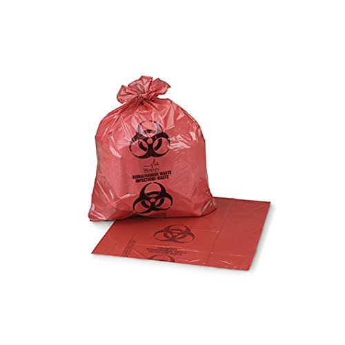 Infectious Waste Bag with Biohazard Symbol, 25" x 35", Red/ Black, 2.25 mil, 12-16 gal, 200/cs