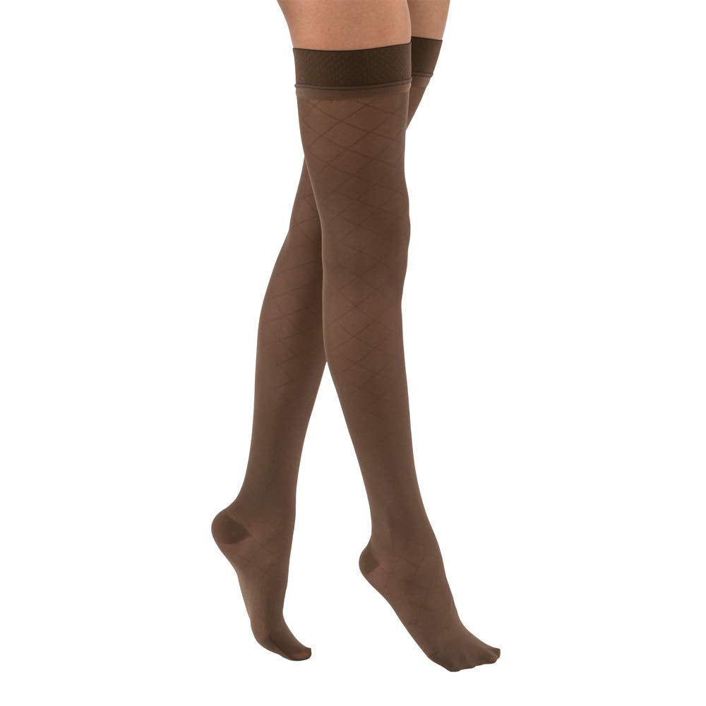 Compression Stocking, Thigh High, 15-20 mmHG, Closed Toe, Diamond, Espresso, Medium (Continental US Only)